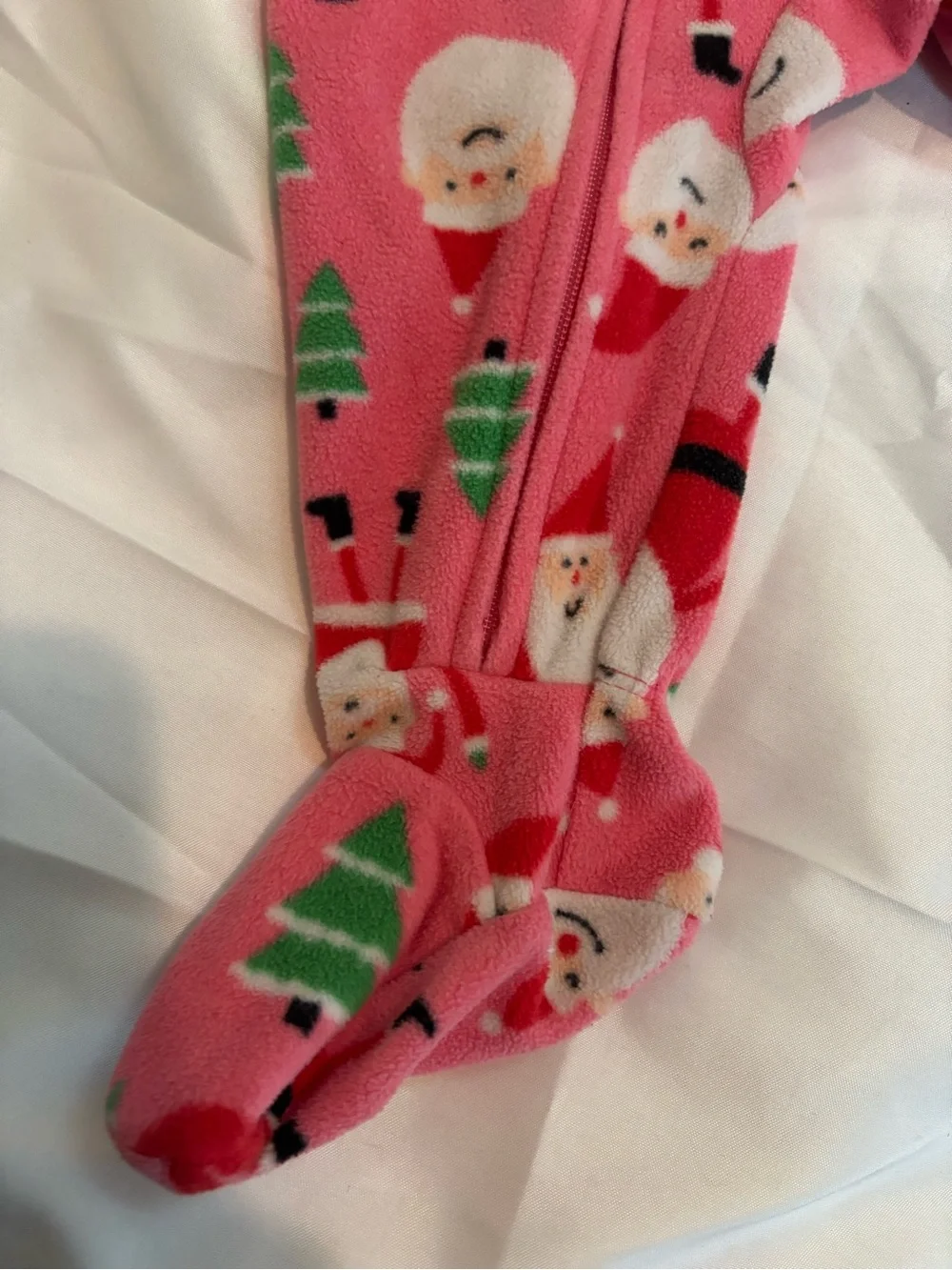 Carter's Pink Santa & Tree Footed One-Piece Pajama
